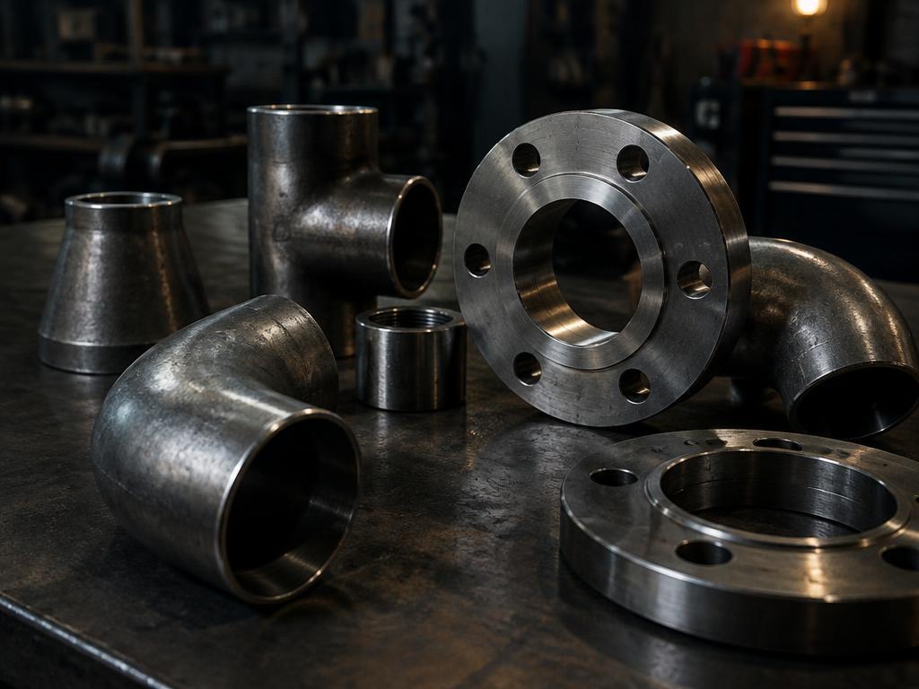 Conexões metálicas, cotovelos e flanges